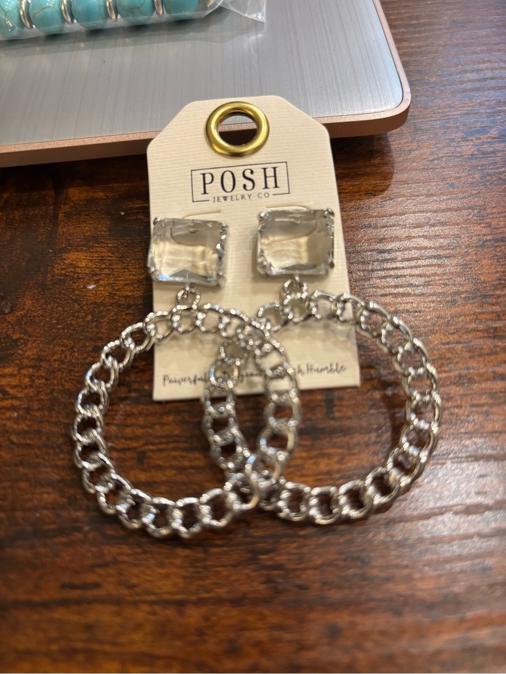 Posh Silver Hoop Earrings with Clear Square Studs